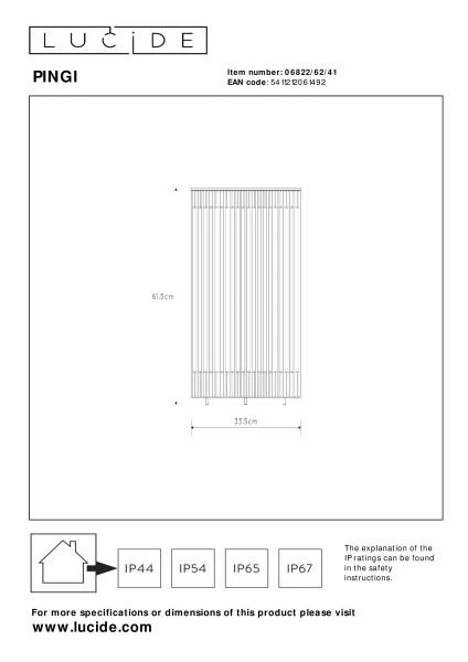 Lucide PINGI - Lámpara de suelo Recargable Dentro/Fuera - Batería/acumulador - Ø 33,5 cm - LED 3 StepDim - 1x3W 3000K - IP44 - Taupe - técnico